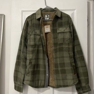 Voyager Shirt Jacket Mens Medium Green Plaid Fleece Snap Up Soft Jacket M
